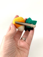 Load image into Gallery viewer, Candy Corn Felt Flower Hair Clip
